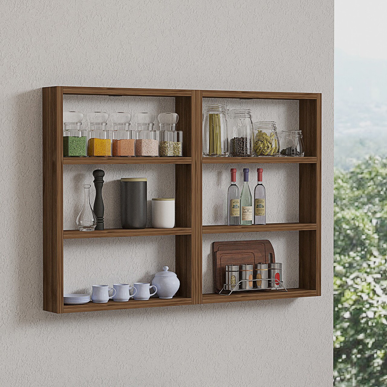 Raft de perete, Hanah Home, Hexa, 84.6x60x9 cm, Maro - imagine 6